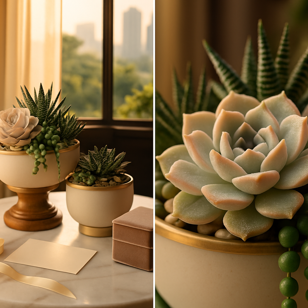 Elegant succulent arrangement in a designer planter by Bloom.icu